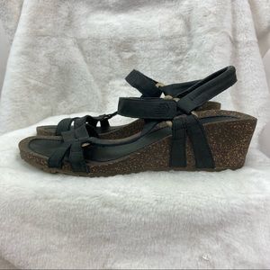 Teva Ventura Women 4220 Charcoal Leather Cork Wedges Strap Ankle Sandals Sz 10